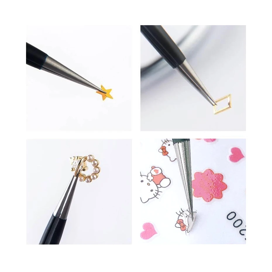 2pcs Professional Nail Art Stainless Steel Curved Straight Tweezer Black Picking Rhinestone Pliers Manicure Nipper Tool Supplies