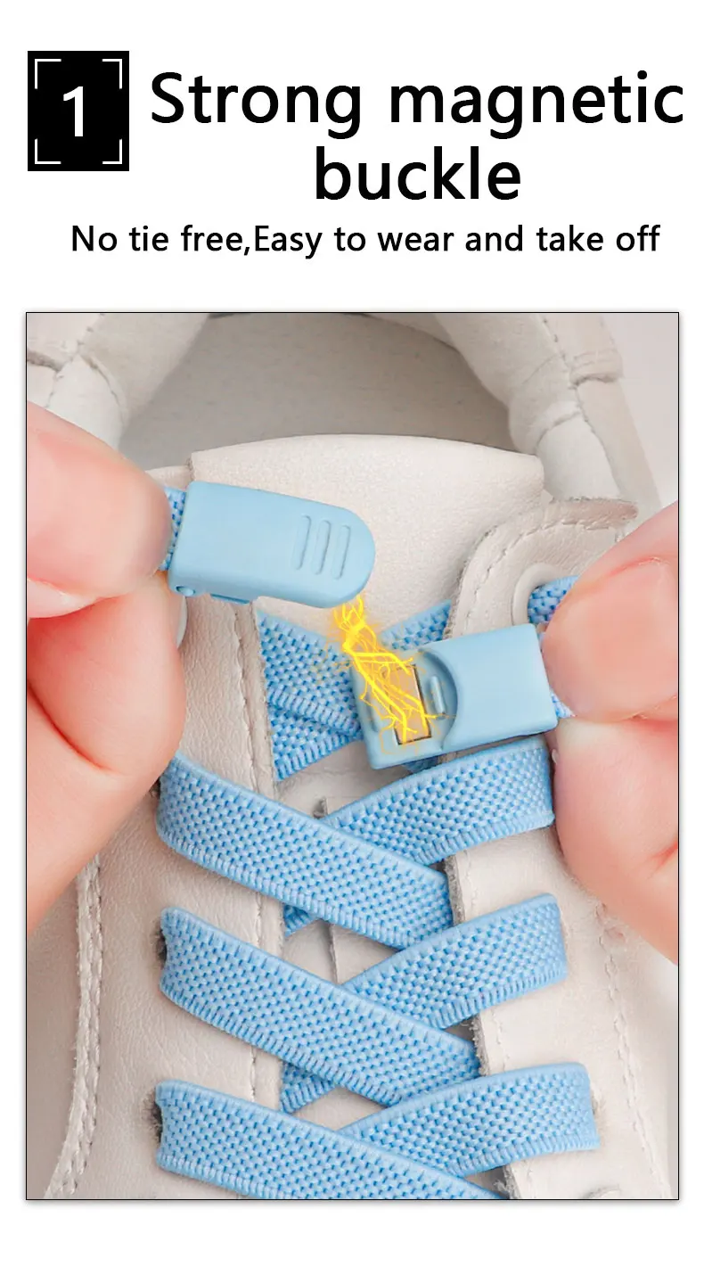 Magnetverschluss, keine Krawatte, Schnürsenkel ohne Krawatten, verbreiterte elastische flache Schnürsenkel, Sneakers, Kinder und Erwachsene, Schnürsenkel für Schuhe, Gummibänder – Detail 3