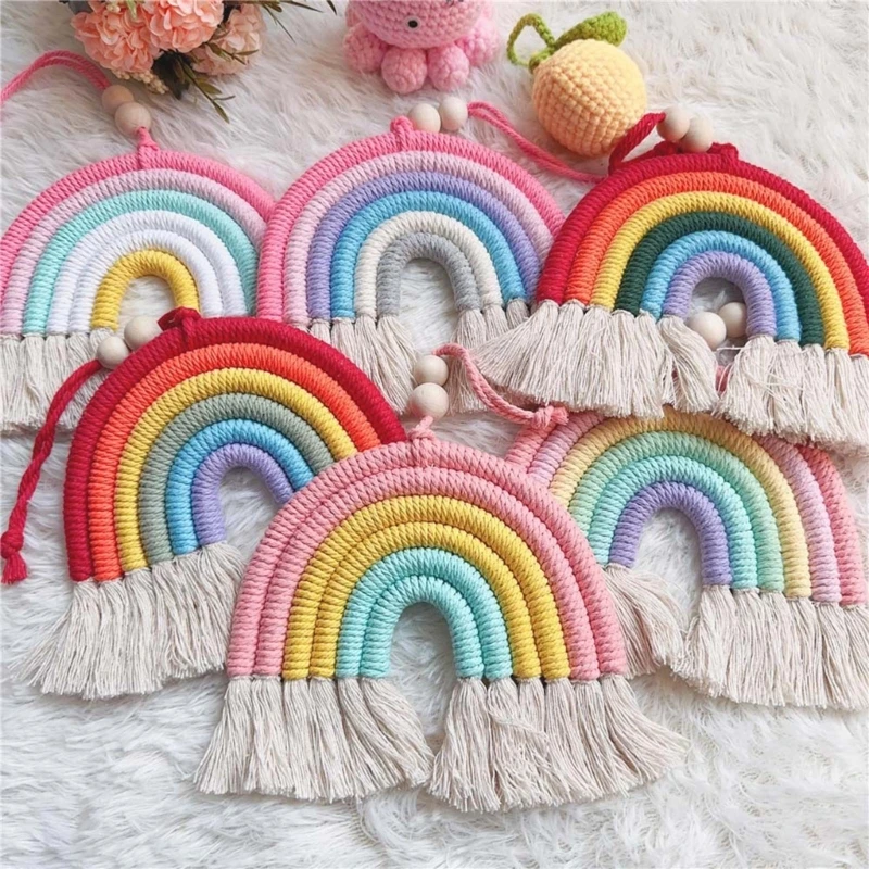 BeHandwovens Cotton Rope Rainbow Tassels Wall Car Pendants Rainbow Wall Hangings Holiday Decorations 4