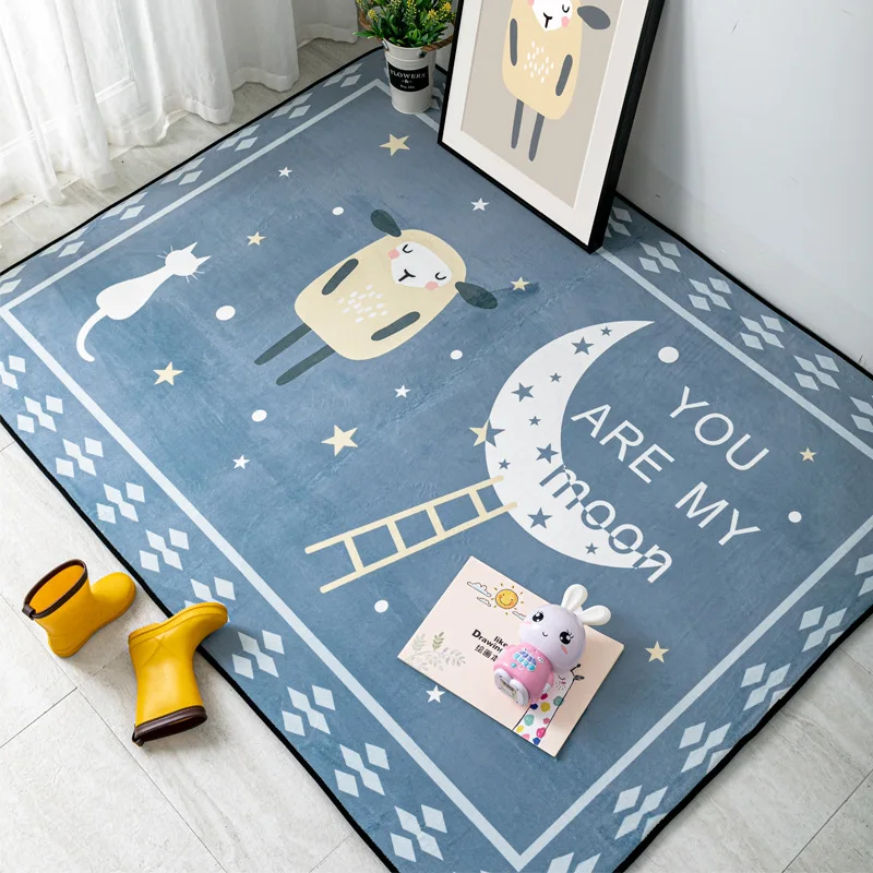 Cute Crystal Velvet Print Baby Waking Matlarge Size Living Room Rug