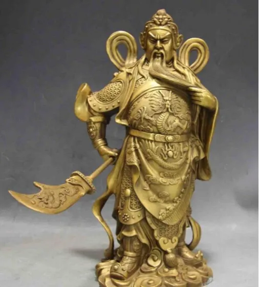 

309 Китайская народная медная Бронзовая статуя дракона GuanGong Guan Yu Warrior Buddha