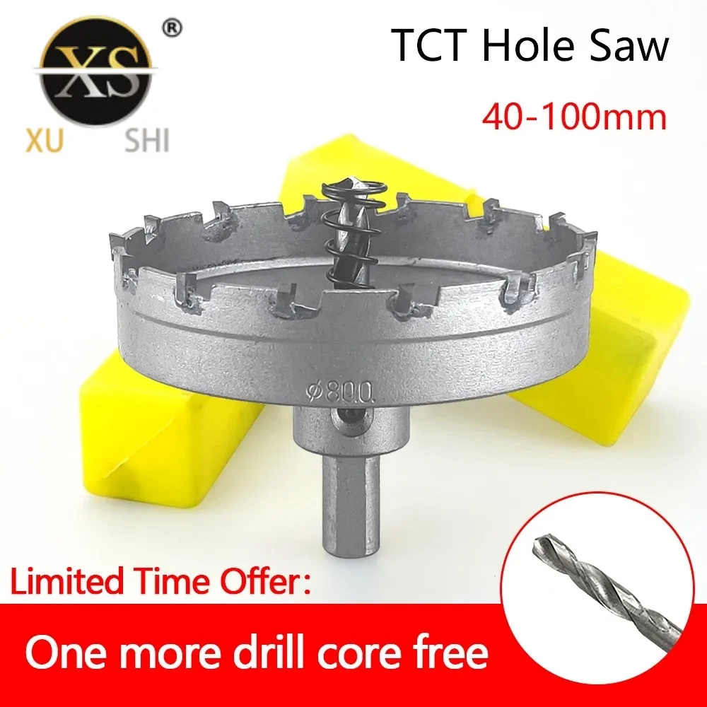 1 Pcs 40-100mm TCT Hole Saw Carbide Tip Core Drill Bit Cutter Drilling crown for metal Stainless Steel Alloy