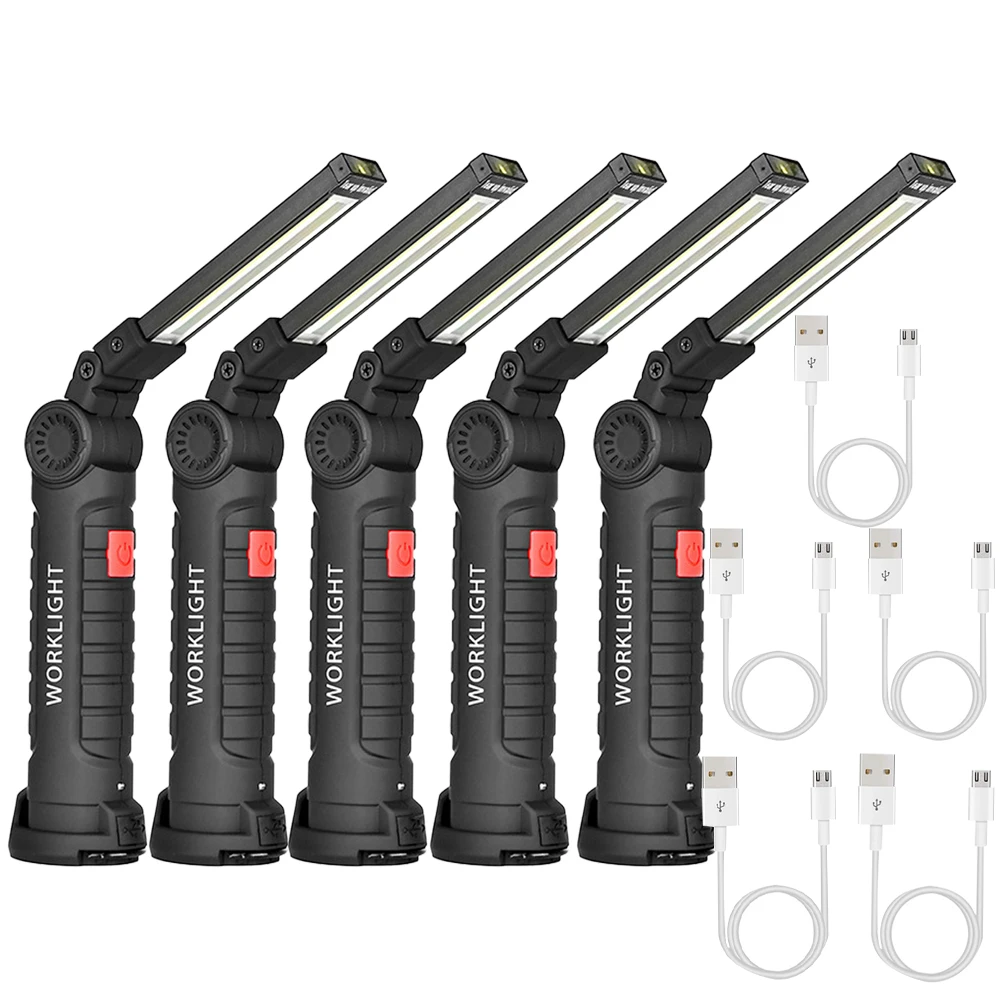 Portable COB LED Flashlight USB Rechargeable Work Light Magnetic Lanterna Hanging Lamp Built-in Battery Camping Torch