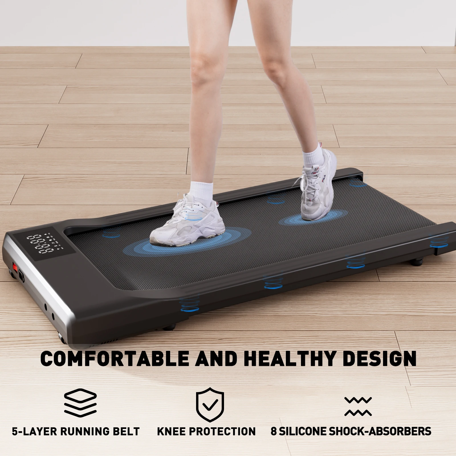 Tapis roulant da passeggio piatto Motore da 2,5 HP Velocità 1-6 km/h Tapis roulant portatile antiscivolo per assorbimento degli urti per macchina da esercizio per ufficio domestico - immagine 4