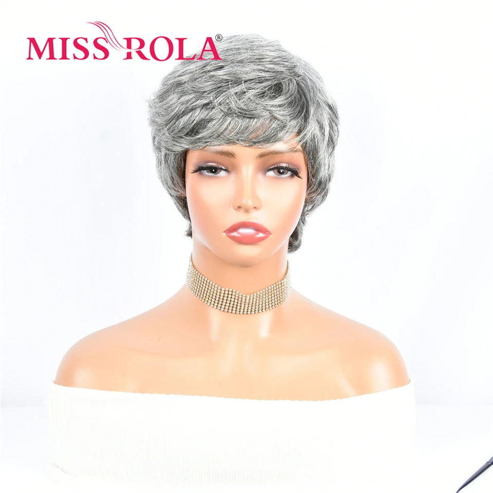 Miss Rola 브라질 하이라이트 그레이 머신 제작 가발 100% 인간의 머리 가발 천연 헤어 라인 레미 180% 밀도