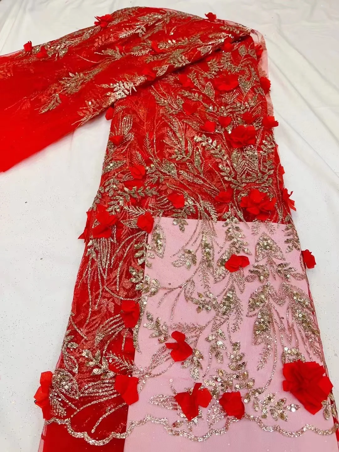

Latest Nigerian Sequins Embroidered French Mesh Tulle lace African Sequins Fabric Lace For Evening Dresses Weddings Party QF0199