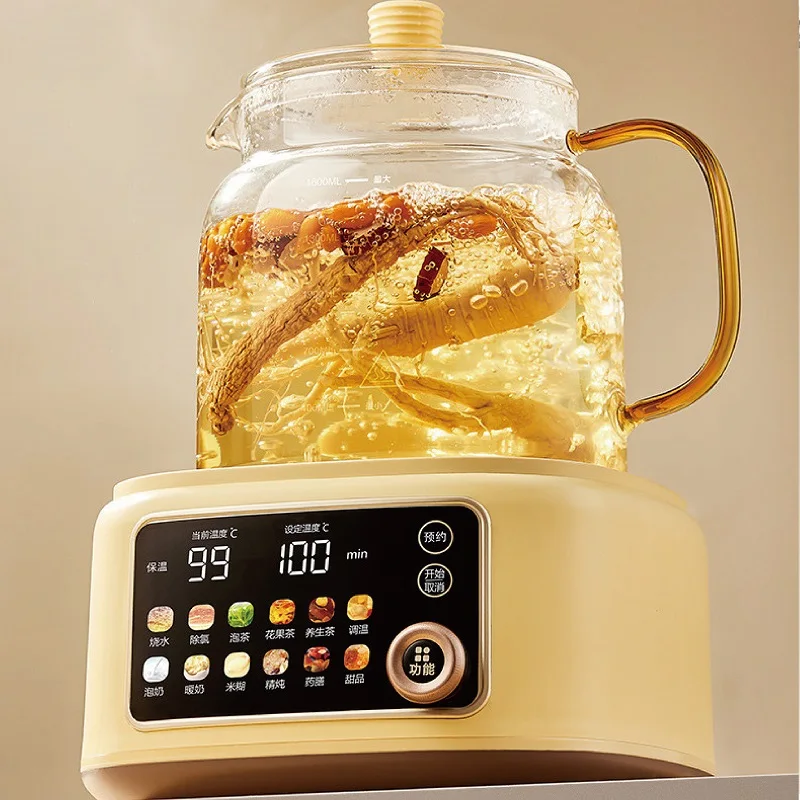 Bouilloire Électrique Intelligente 1.6L pour la Maison et le Bureau, en Verre, avec Fonction Théière à Fleurs, Programmation 24h, pour Mijoter et Faire Bouillir, Multifonctionnelle 1100W 1