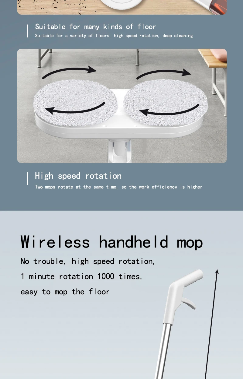 Wireless Electric Spin Mop Cleaner Automatic 2 in 1 Wet & Dry Home Cleaner Car Glass Ceiling Door Windows Floor Scrubber Machine