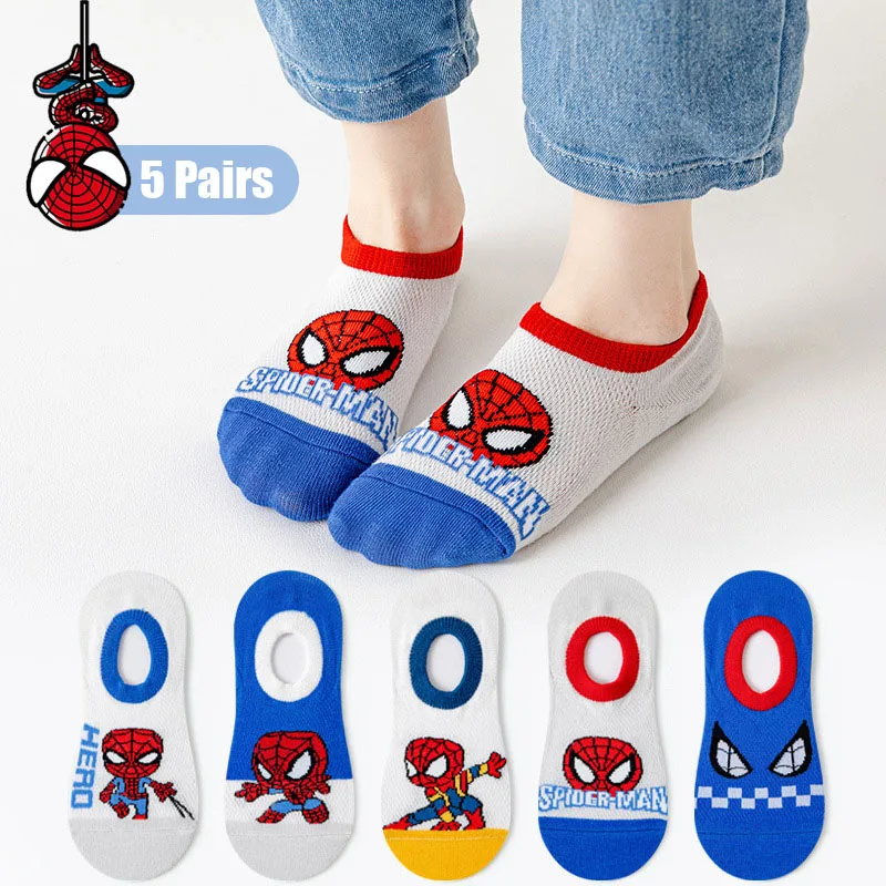 

5 Pairs/Lot Cartoon Mesh Breathable Marvel Spiderman Kids Socks Cotton Summer Children‘s socks Baby boys short socks 1-12 Years
