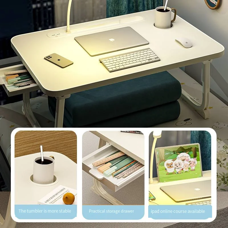 Laptop Desk for Bed Lap Desk with LED Ligh, Laptop Bed Tray Table, Foldable Lap Tablet Table with Storage Drawer