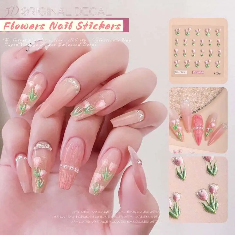 

Rose Flowers Nail Decals Butterfly Nail Stickers 3D Relief Tulips Cherry Self Adhesive Nail Art Decorations Manicure Accessories