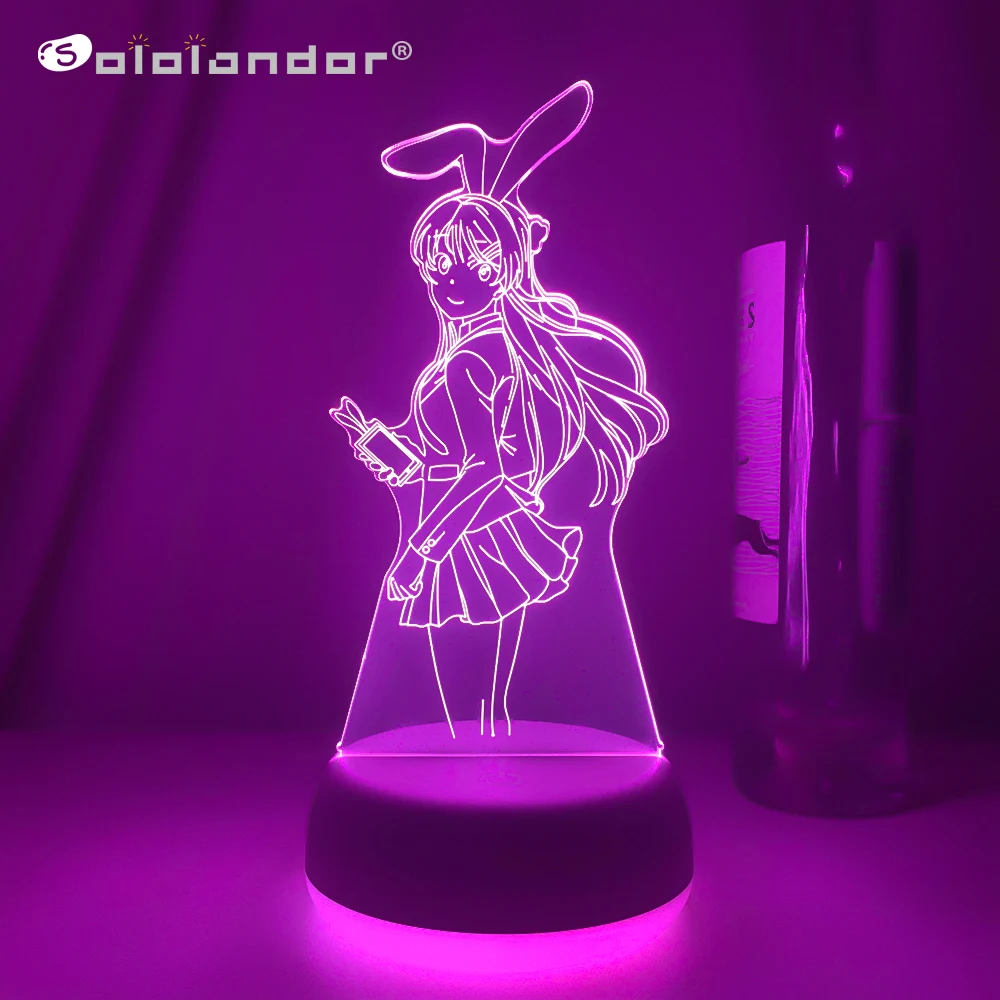 

Newest 3D Led Nightlights BUNNY GIRL SENPAI MAI SAKURAJIMA KAWAII Multi Color Changing Lampara For Xmas Gift ANIME Light Lamp