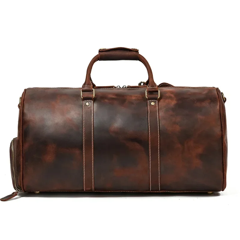 Men's Genuine Leather Travel Bag Crazy Horse Leather Vintage Luggage Bag Top Layer Cowhide 20 Inch Handbag Leisure Fitness Bag