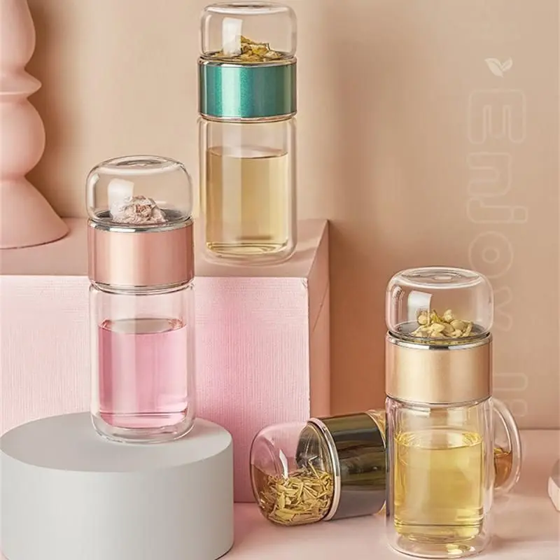 

Tea Water Bottle High Borosilicate Glass Double Layer Tea Water Cup Drinkware Water Bottle With Tea Filter Free Health Tea