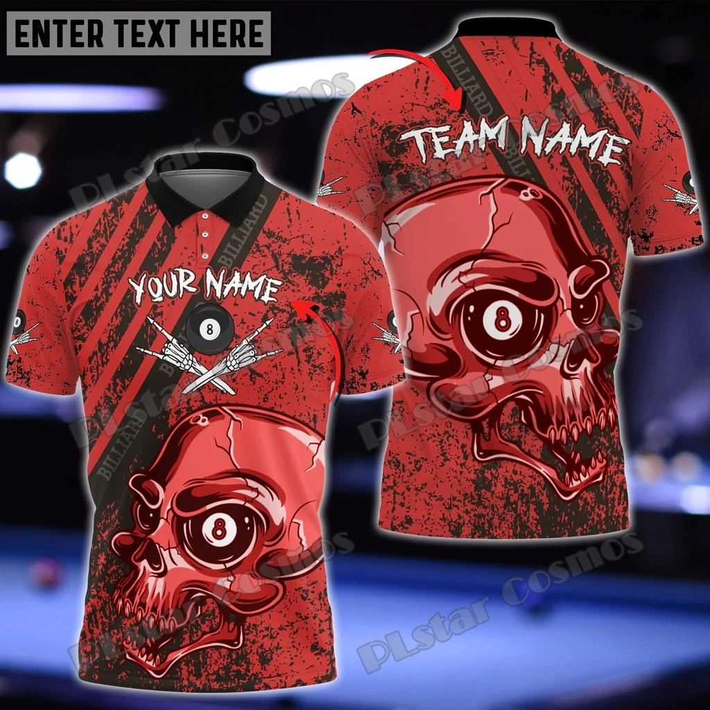 Billard 8-Ball-Schädel, bunt, personalisierbar, 3D-gedruckt, modisches Herren-Poloshirt, Sommer, Straße, Unisex, lässiges Poloshirt WK78 – Detail 16