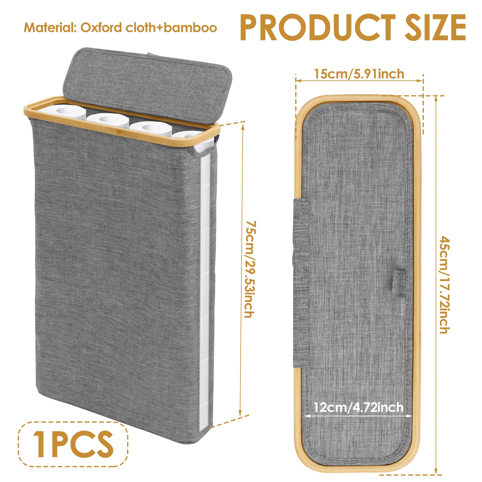 Bamboo Toilet Paper Storage Box with Oxford Cloth
