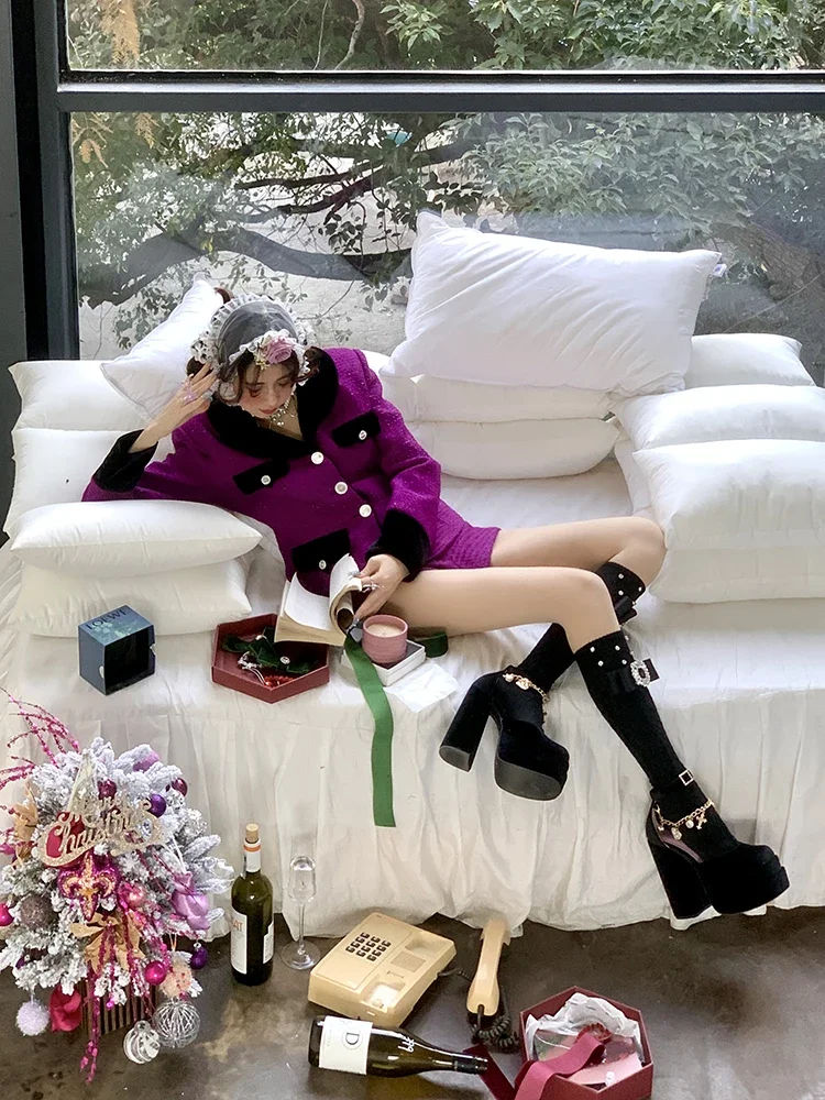 Handmade Square Rhinestone Twist Bunching Stockings All-Match Mid-High Tube Sweet Women's Soft Comfort Socks Knee High Socks
