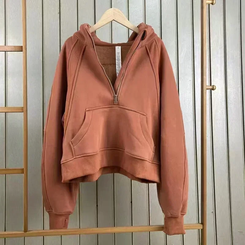 Lemon Women Winter Scuba Oversized Cropped Hoodies Relaxed Fit Sweatshirt Waist Length Sweater Yoga Wear Define Jackets Coat