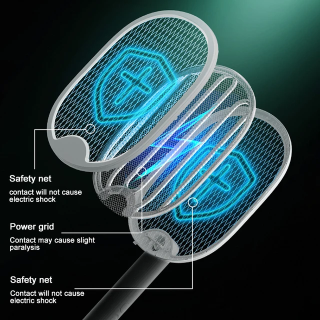 4 Az 1 Összecsukható Elektromos Szúnyog Swatter Falra Szerelt Kézi 3000 V-Os Újratölthető Szúnyogrépés Állítható Hiba Zapper - Image 4