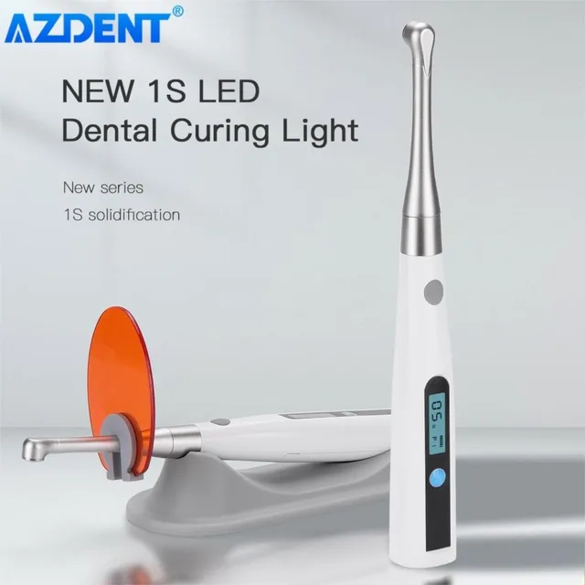 AZDENT Dental LED Curing Light Lamp 1 Second Cure 2mm Resin 1200-1400mw/cm² Cordless Metal Head 3 Models Adjustable
