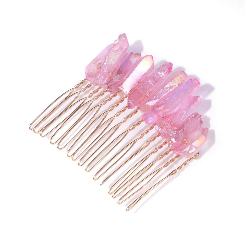 Peines irregulares de cristal para el cabello para mujer, accesorios para el cabello de boda, horquilla de piedra de cuarzo Reiki curativa, joyería para el cabello