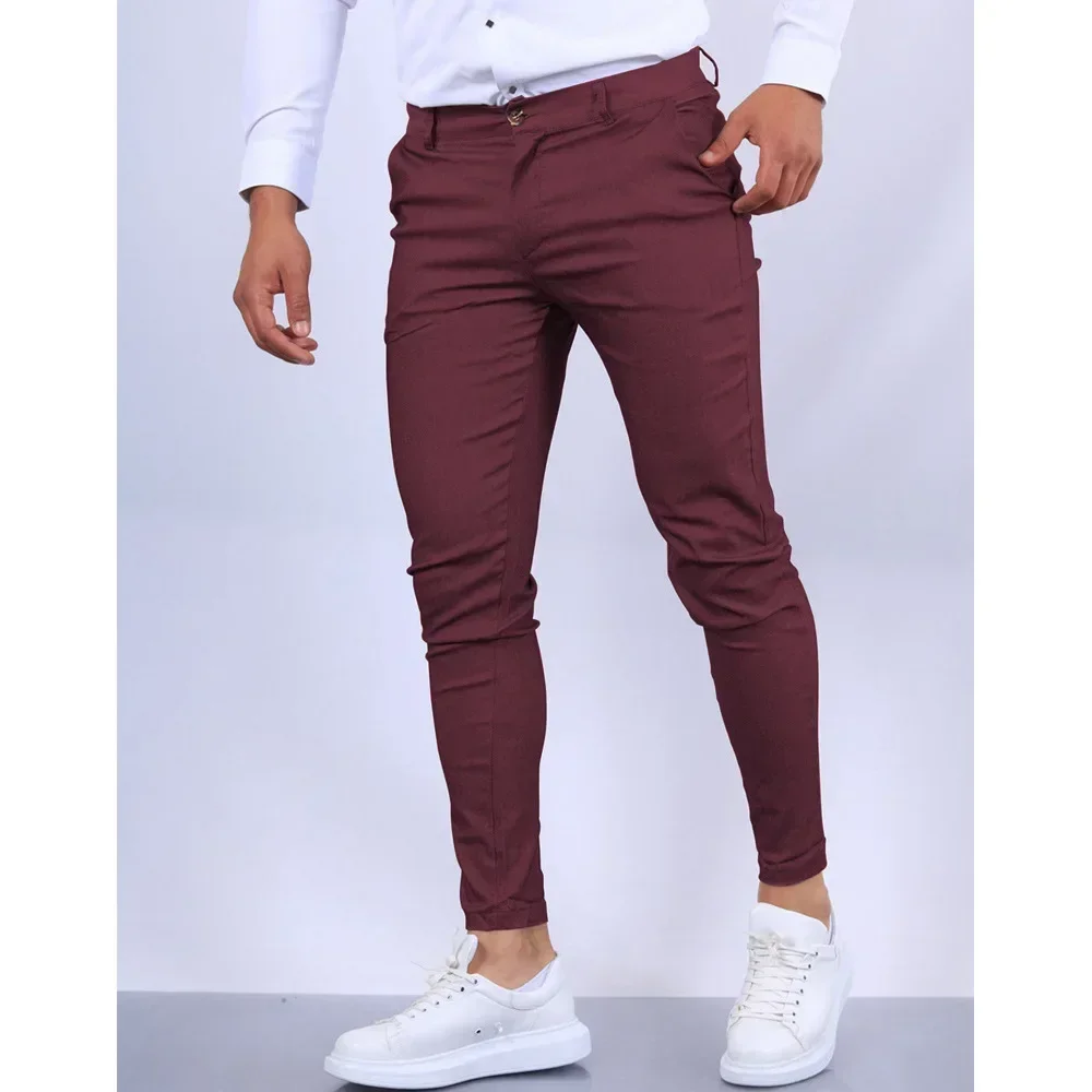Heren Chino Broek Slim Fit Werkbroek Heren Effen Kleur Pak