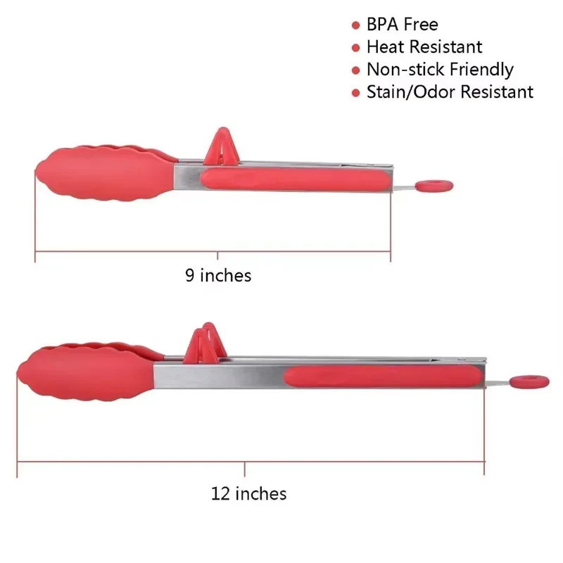 Food tongs Kitchen cooking tongs heat-resistant stainless steel BBQ tong with silicone tips