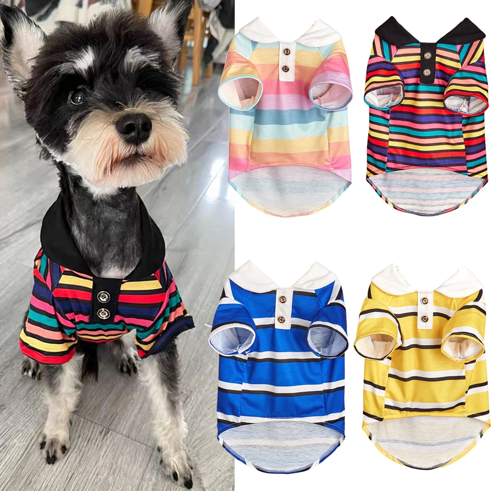 Maglietta Polo Classica a Righe per Animali Domestici, Abbigliamento Primaverile ed Estivo per Cani di Piccola Taglia, Schnauzer, Yorkshire, Cuccioli