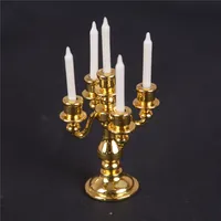 1:12 Scale Dollhouse Miniature Mini Gold Candelabra Furniture Metal Candleholder Candlesticks Model DIY Kitchen Pretend Toys 2