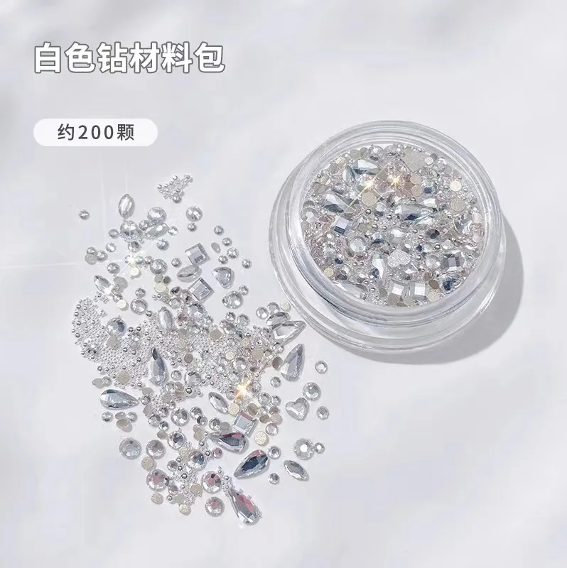 200pcs White Nail Art Rhinestone Set 5