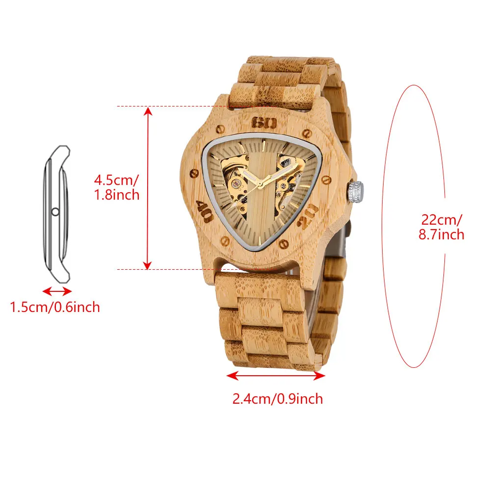 Automatisk mekanisk herrklocka med armband i bambu och trä_voghion.com
