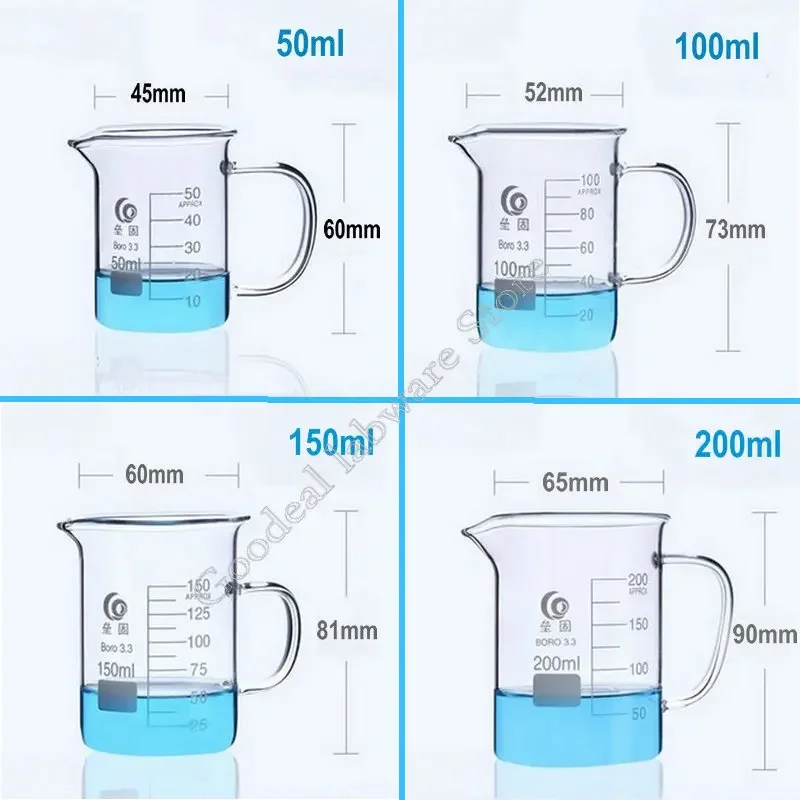 Borosilicate Glass Beaker 1PC 50ml to 2000ml 3.3 borosilicate Glass Beaker with handle laboratory Graduated Glassware