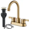 4 Inch 2-Handle Brushed Gold Bathroom Faucet for Lavatory with Pop-up Sink Drain and Faucet Supply Lines 1