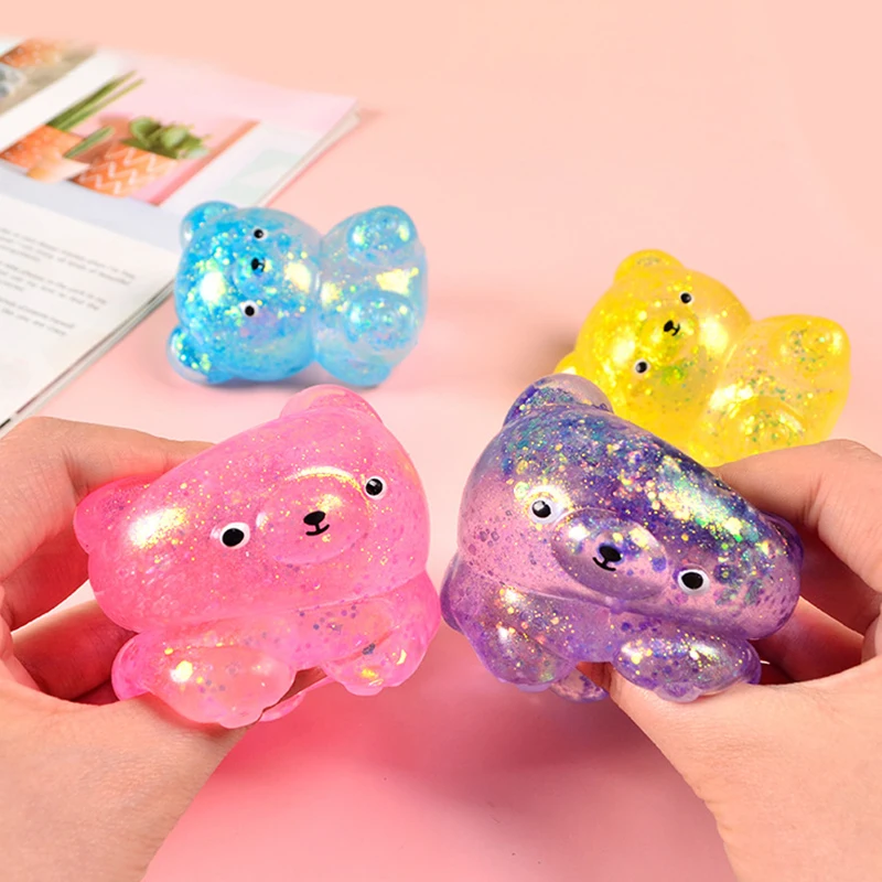Giocattolo Squishy Orsetto Zuccheroso – 4 Palline Glitterate Antistress, Colori Assortiti, Sensoriale, Morbido E Rilassante