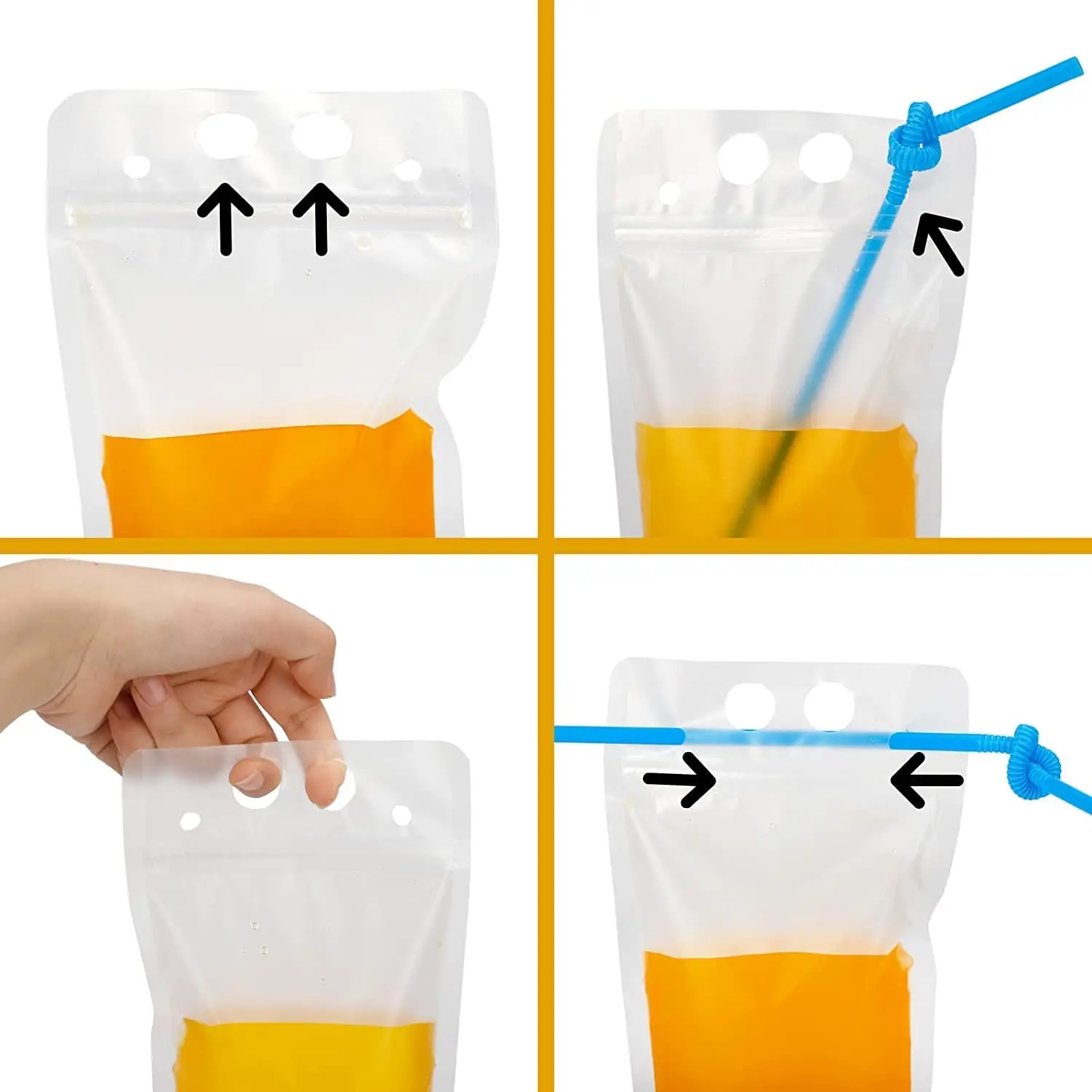 Drink Pouches reusable drink pouches Juice Bags Reusable Drink Cocktail Smoothies Pouches For Party Summer Fun Bags With 50 Straws 50 Pcs