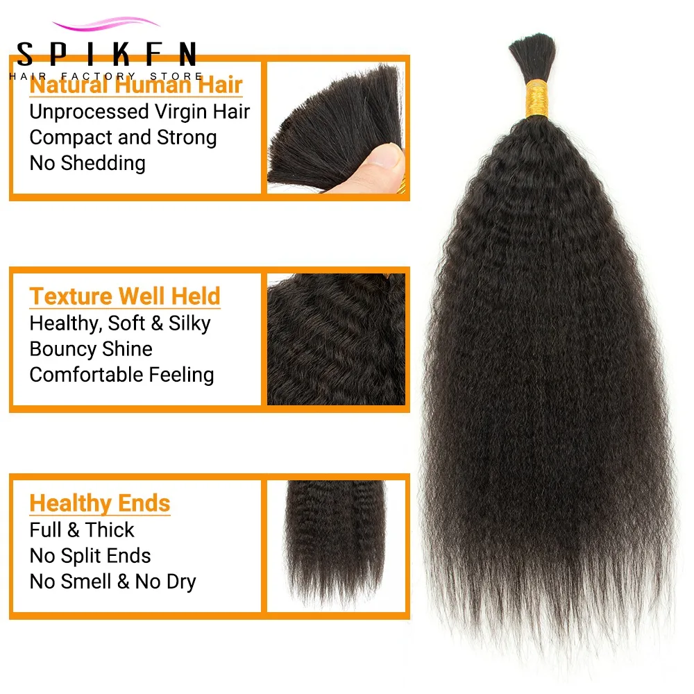 Kinky Straight Braid Human Hair Bundles No Weft 14-26 inches Straight Nautral Remy Bulk Hair For Braiding 50g