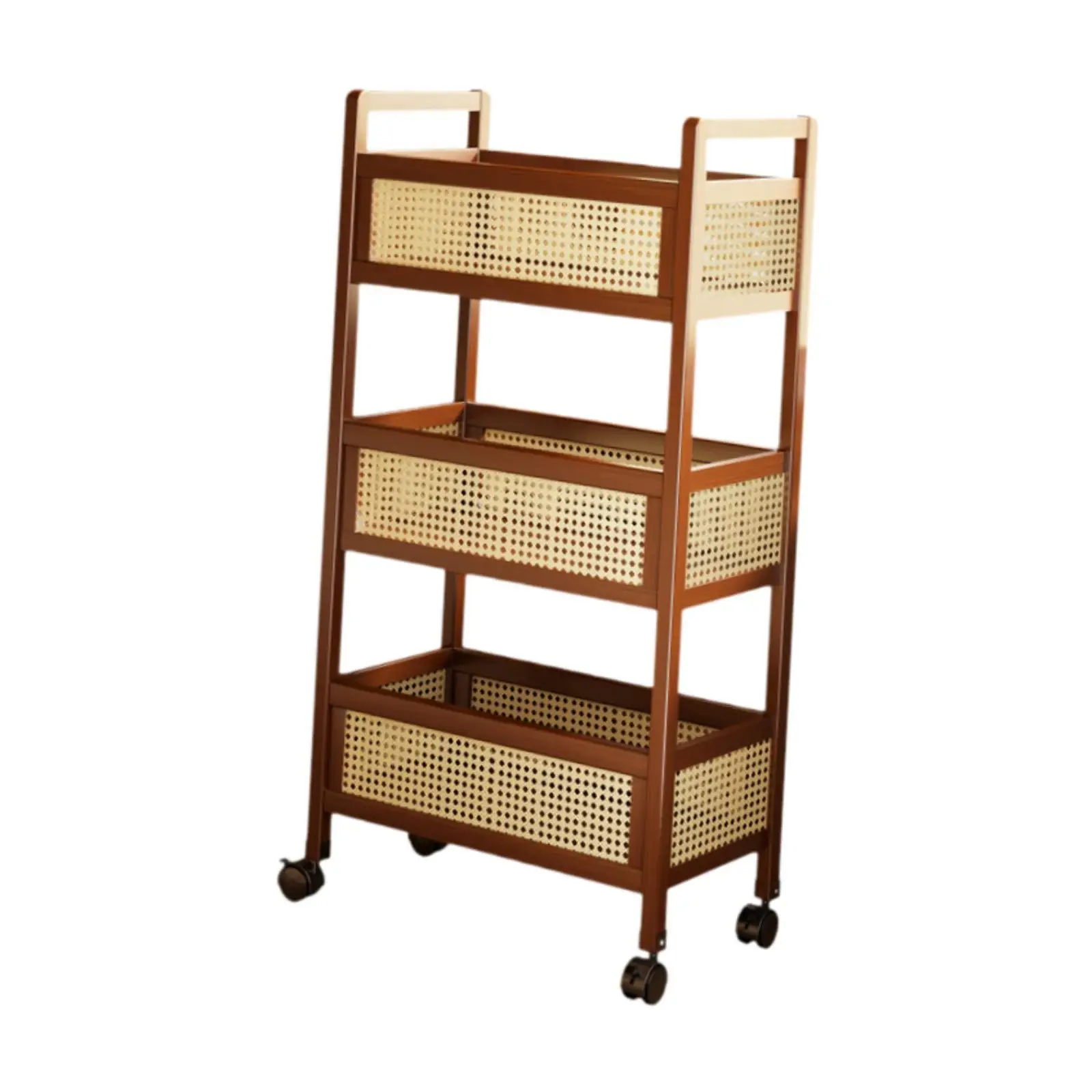Wooden 3 Tier Rolling Utility Cart with Baskets Quick Installation for Home Office Versatile with Wheels 50x26x93cm Mobile Cart