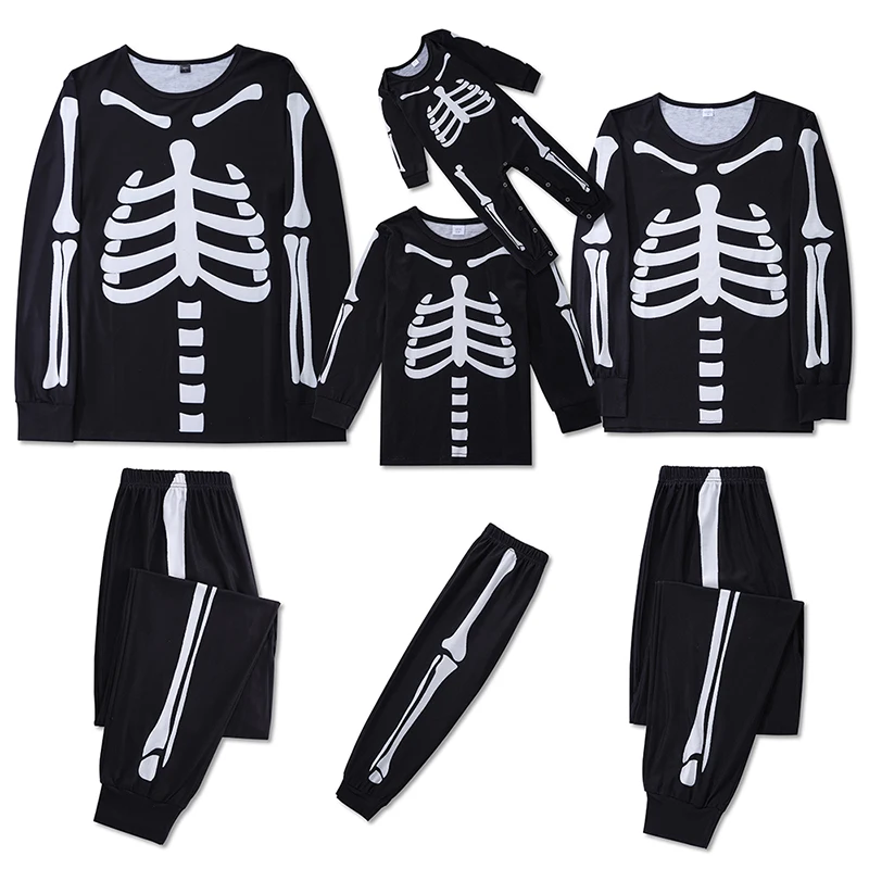 thumbnail image 1 of Conjunto de pijamas de manga larga con estampado de esqueleto de Halloween 2022 para toda la familia, ropa de dormir familiar para adultos y niños, ropa de fiesta, conjuntos familiares, 1 of 5