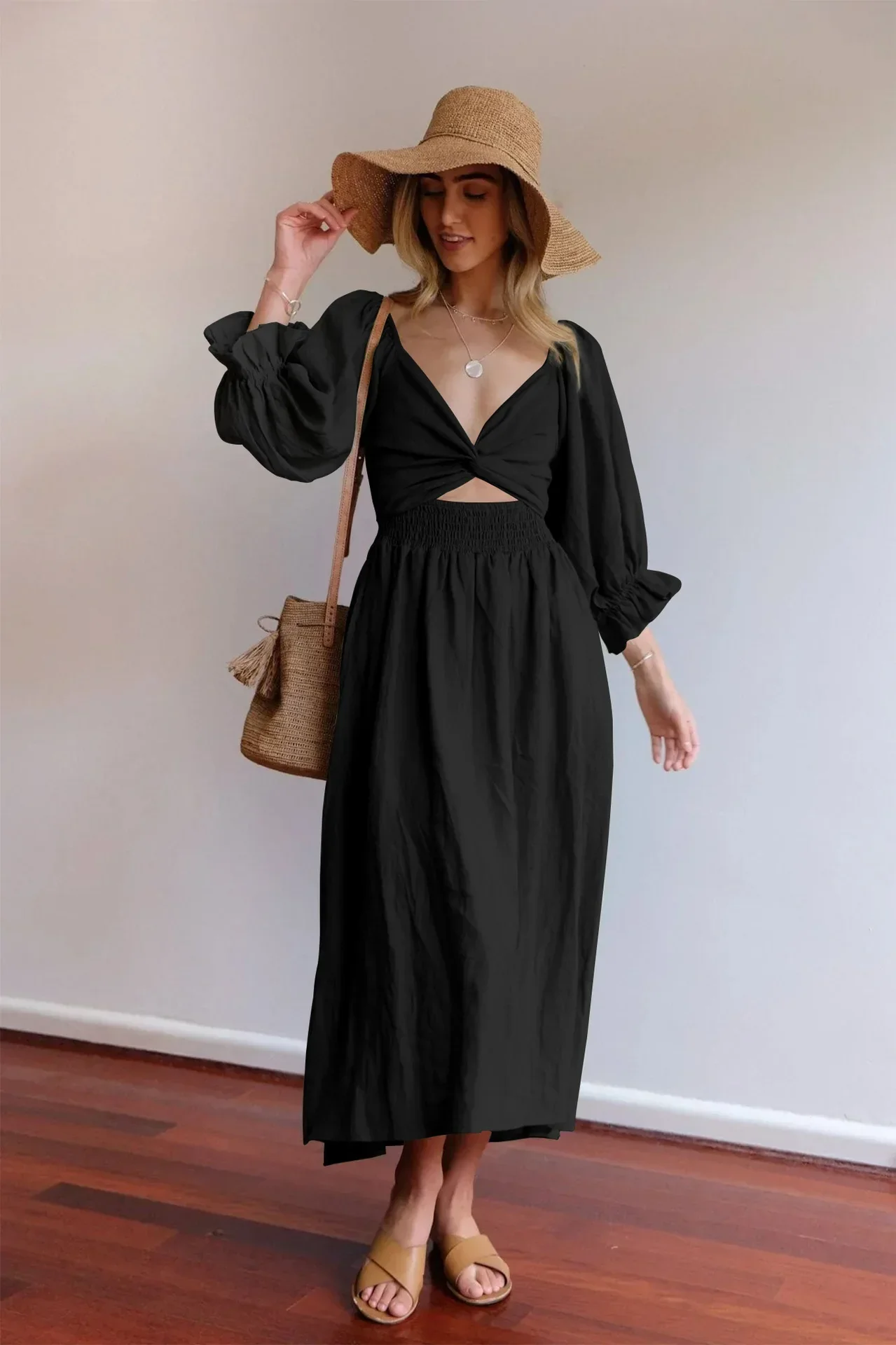 

Autumn Ruffle Maternity Lantern Sleeve Dress white