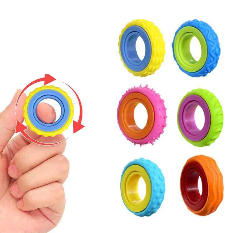 Rotating Fidget Toys Sensory Rings for Kids 6PCS Finger Spinner ADHD Quiet Stress Relief Gifts Classroom Prize Stocking Stuffers - 5