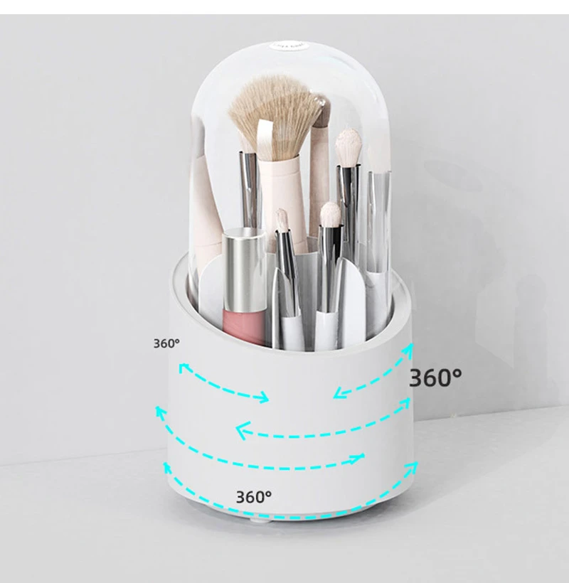 360 Rotating Makeup Brush Holder with Transparent Lid Eyebrow Pencil Eyeliner Organizer Plastic Dust-proof Desktop Lipstick Box