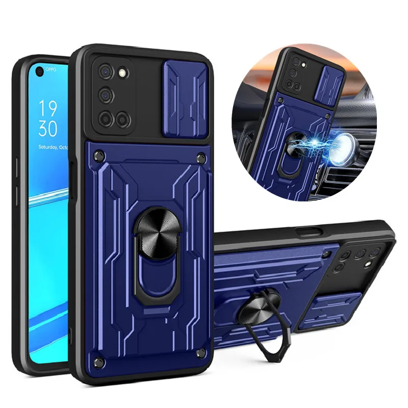 

Shockproof Armor Phone Case For OPPO A32 A52 A72 A92 A53 A5 A9 2020 Car Magnetic Holder Ring Card Slot Bracket Back Cover Fundas