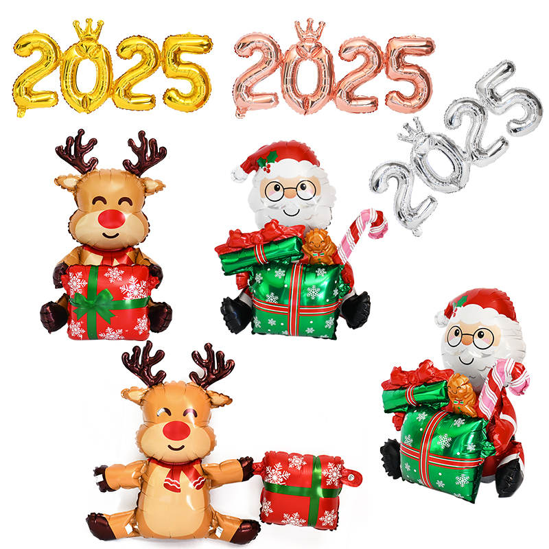 Gift Box Santa Claus Elk Deer Foil Balloon Christmas Decorations Xmas Inflatable Party Globos Navidad 2025 New Year Party Decor