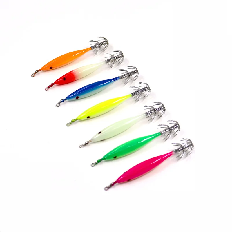 Hameçons calmar 5 pièces 3.5g luminescents - Crochets poulpe essence crevette pour pêche nocturne