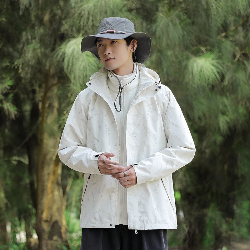 Hooded Patchwork Outdoor Fleece Jacket Men Winter Couple Two-Piece Detachable Jacket Waterproof Windproof Mountaineering Coat