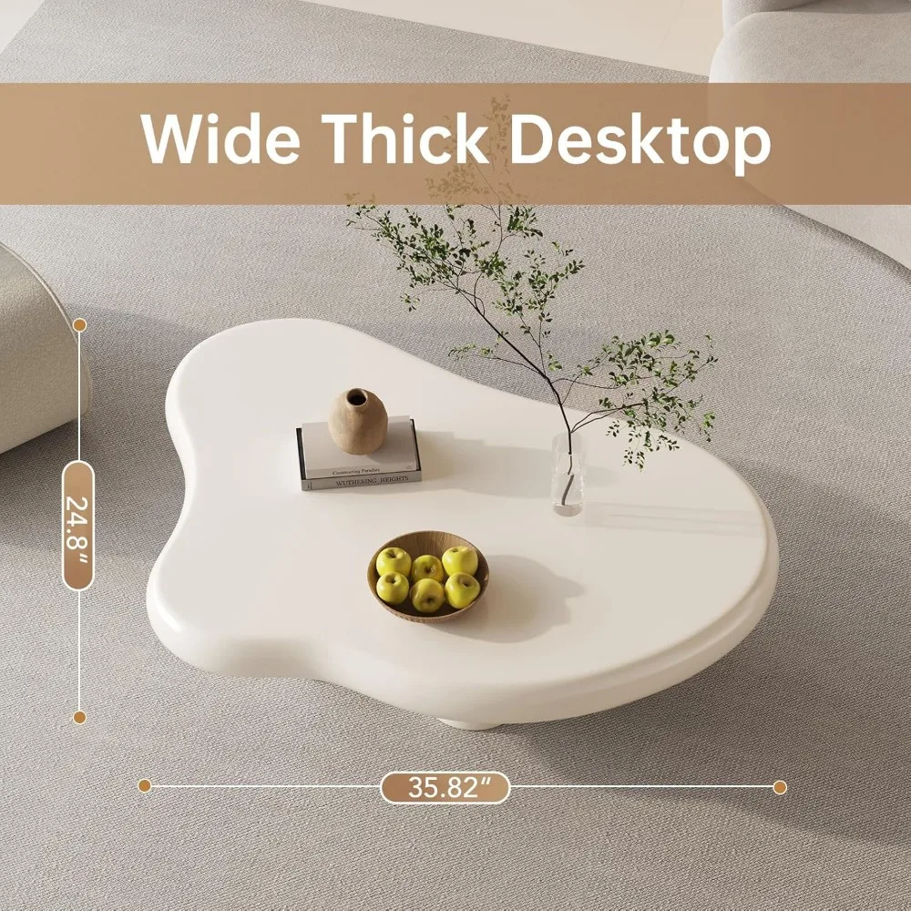 Cute Cream White Coffee Table - Cloud Design, 4 Legs, Small Sofa End Table for Living Room 6