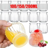 100/150/200ml Clear Glass Food Bottle with Lid Pudding Yogurt Container Milk Jams Jelly Mousse Honey Spice Storage Jars Mini Cup 1