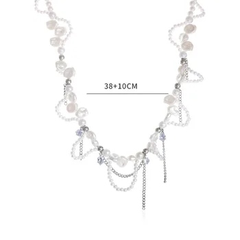 قلادة سلسلة غير منتظمة من اللؤلؤ واللون الفضي للنساء ، حلوة وباردة ، نمط التوابل ، شخصية ، موضة جديدة 6
