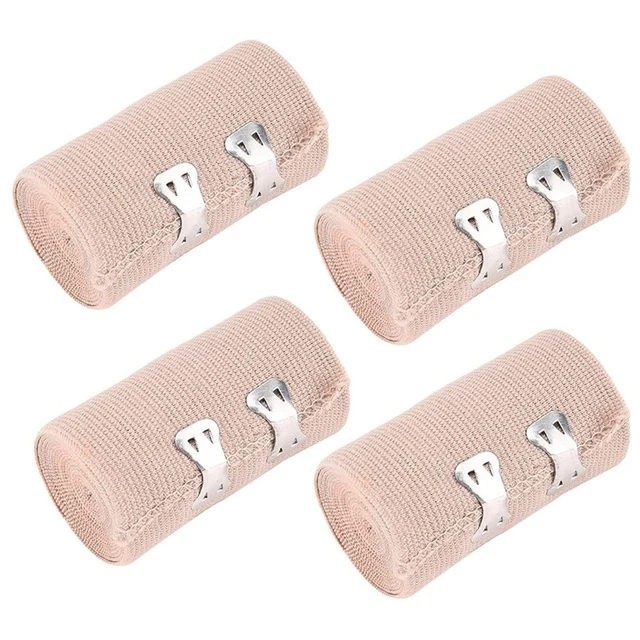 Pack of 4 High Elastic Compression Bandage with Clip Closure Athletic Sports Stretch Wraps Compression Fixation
