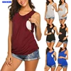 Maternity Tank Top Womens Nursing Shirt Casual Sleeveless Side Ruched Crew Neck Basic Nursed Vest Pregnancy Breastfeeding Tee 1